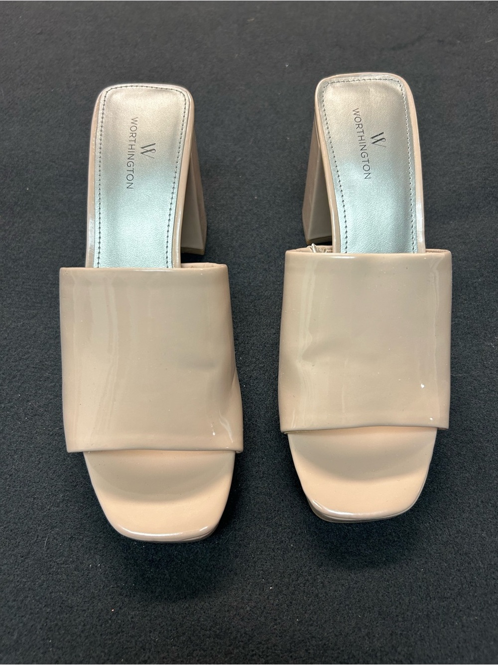 Worthington Beige Patent Slide Mules